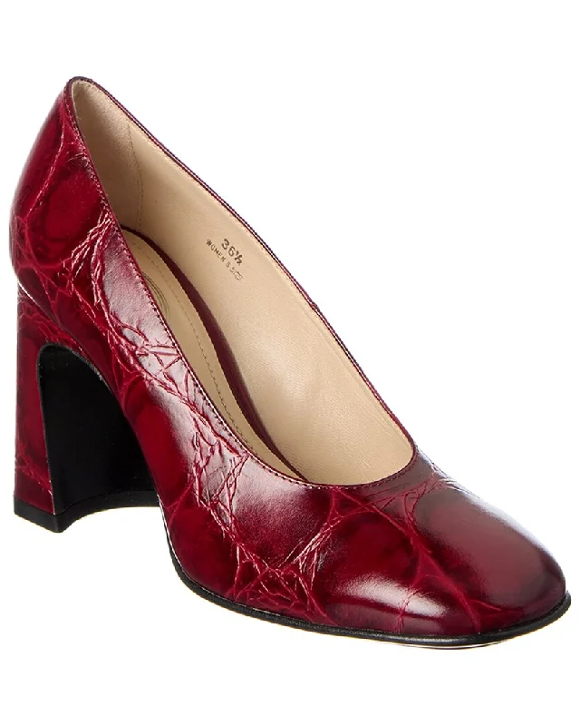 TOD’s Croc-Embossed Leather Pump---Comfortable Leather Pumps for Office and Everyday Wear