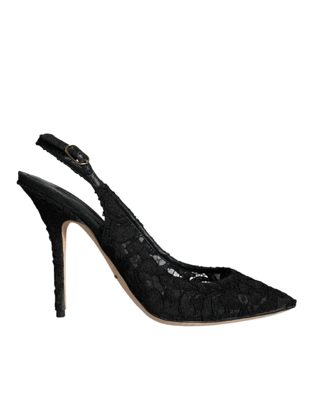 Stylish Lace Pumps for a Chic Look--Dolce & Gabbana  Taormina Lace Bellucci Slingbacks Women's Shoes (Pre-Owned)