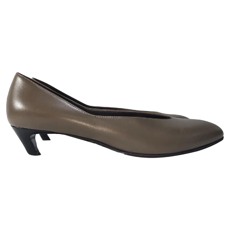 The Row Almond Kitten Heel Pumps in Brown Leather---Fashionable Kitten Heels for Date Night