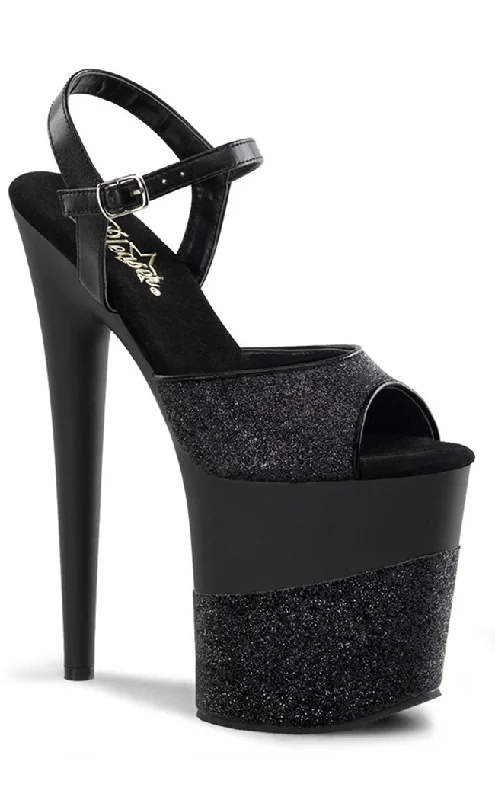 FLAMINGO-809-2G Black Glitter Platform Heels---Trendy Glitter Heels for a Glamorous Look