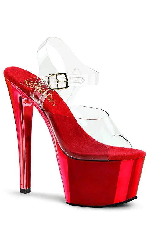 Stylish Platform Heels for Extra Height--SKY-308 Red & Clear Platform Heels