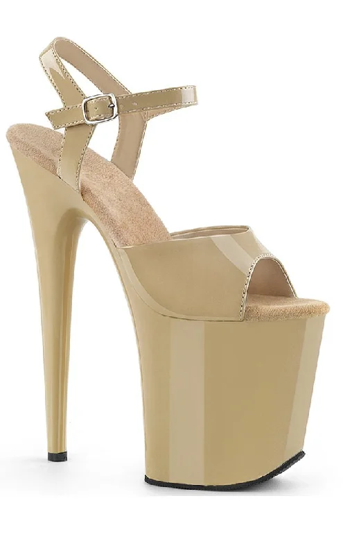 Sleek and Shiny Patent Pump Heels for a Polished Look--FLAMINGO-809 Beige Patent Platform Heels