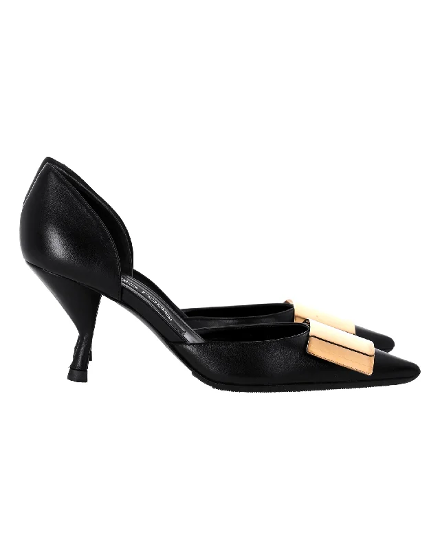 Sergio Rossi Miroir Pumps in Black Leather---Comfortable Leather Pumps for Office and Everyday Wear