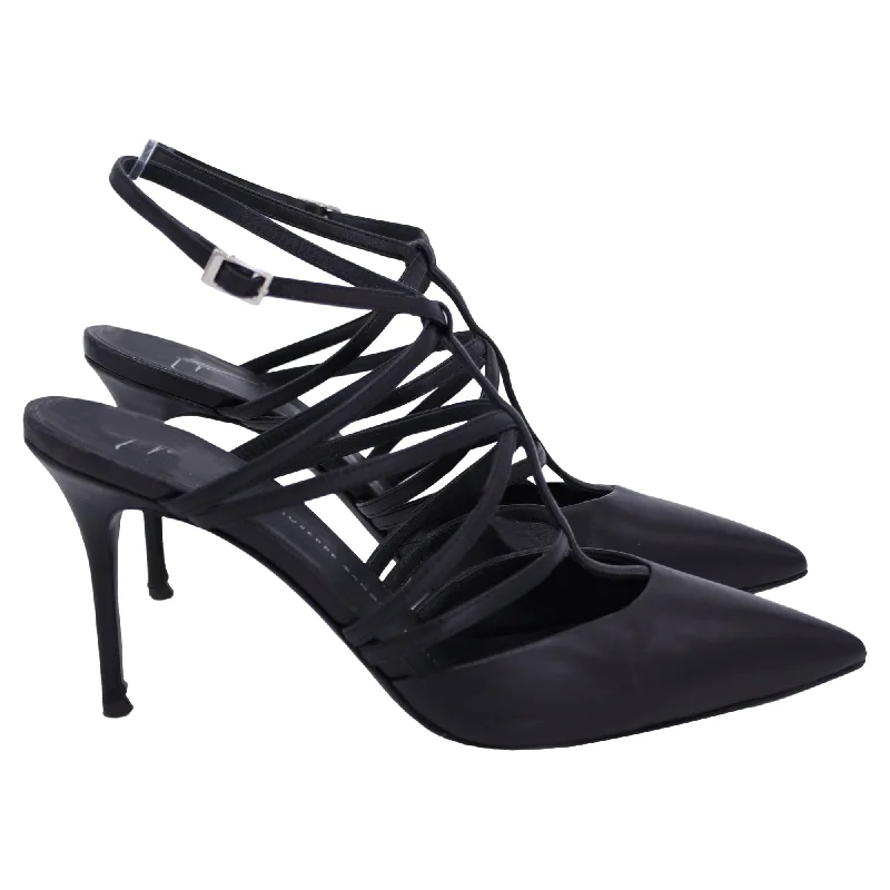 Giuseppe Zanotti Natasha Pumps in Black Leather---Comfortable Leather Pumps for Office and Everyday Wear