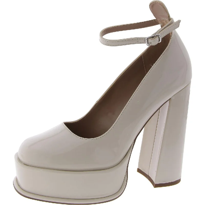 Sleek and Shiny Patent Pump Heels for a Polished Look--Steve Madden Womens Kendra Patent Ankle Strap Platform Heels