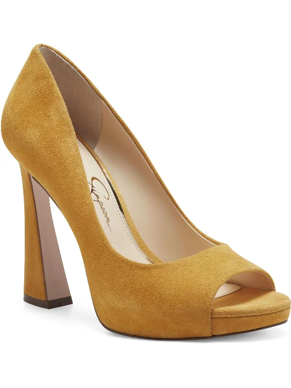 Trendy Peep Toe Platform Heels Crafted from Genuine Leather--Womens Suede Peep Toe Pumps