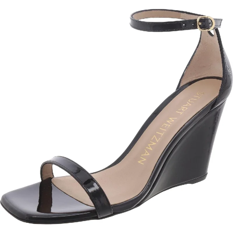 Sleek and Shiny Patent Pump Heels for a Polished Look--Stuart Weitzman Womens Nudistcurve 85 Patent Leather Dressy Wedge Heels