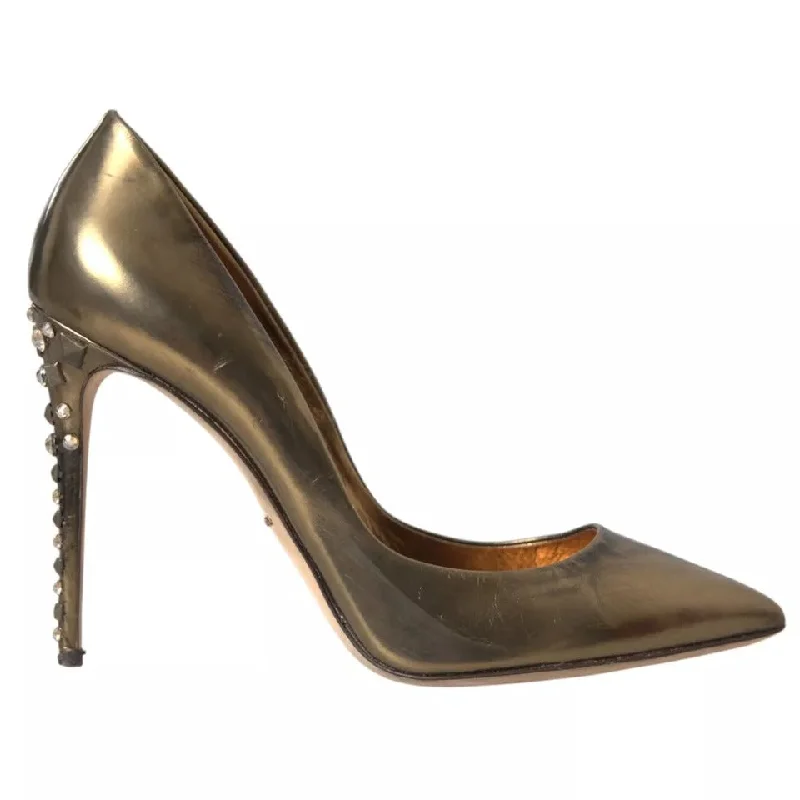 Dolce & Gabbana  Leather Embellished Heels Pumps Women's Shoes (Pre-Owned)---Comfortable Leather Pumps for Office and Everyday Wear