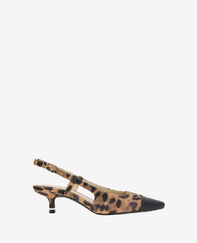 Martha Leopard Suede Cap Toe Slingback Kitten Heel---Fashionable Kitten Heels for Date Night