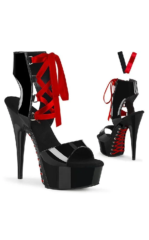 Sleek and Shiny Patent Pump Heels for a Polished Look--DELIGHT-600-14FH Black Patent & Red Heels