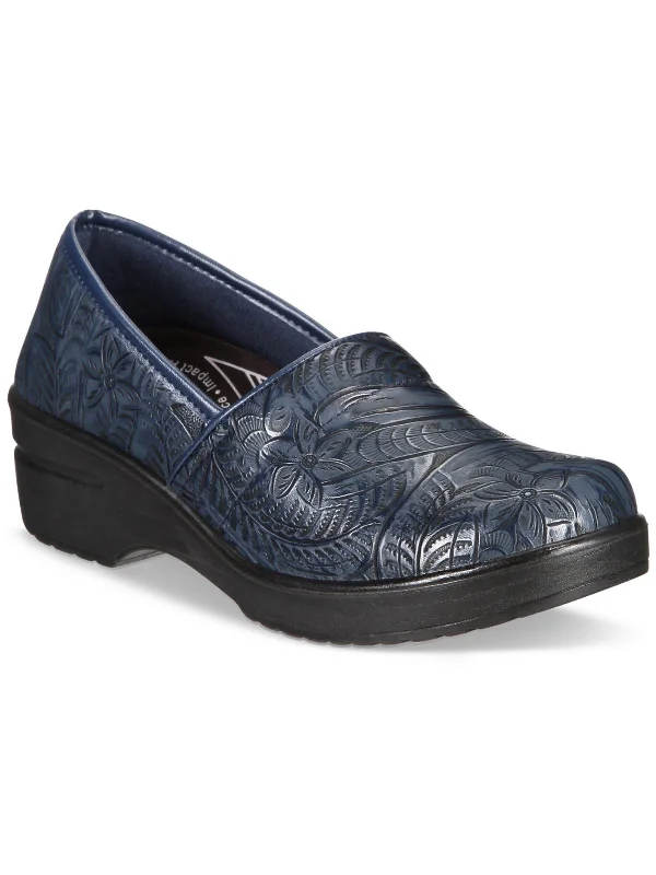 Lyndee Womens Faux Leather Flower eDesign Clogs---Comfortable Leather Pumps for Office and Everyday Wear