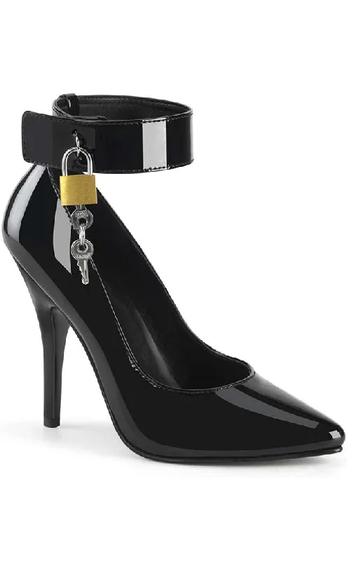 Sleek and Shiny Patent Pump Heels for a Polished Look--SEDUCE-432 Black Patent Lock Heels