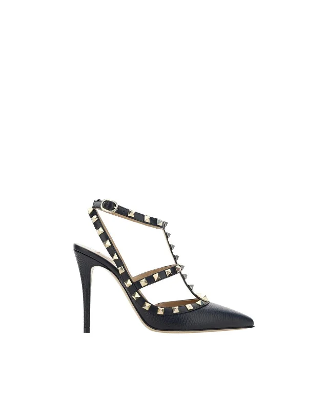 Stylish Ankle Strap Heels for Women--Valentino Garavani Leather Rockstud Stiletto Pumps with Adjustable Ankle Strap