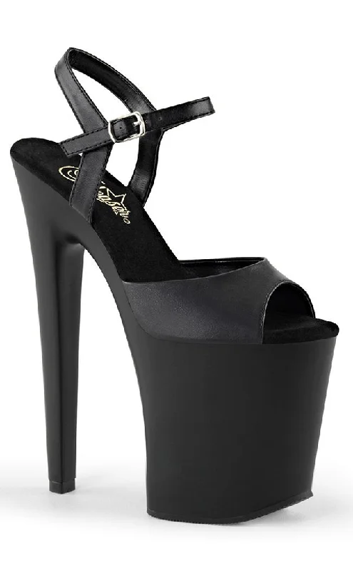 XTREME-809 Black Vegan Leather Platform Heels---Comfortable Leather Pumps for Office and Everyday Wear