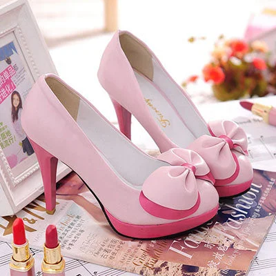 Korean fashion bow princess shoes YV90085---Charming Bow Pumps for a Cute and Stylish Look