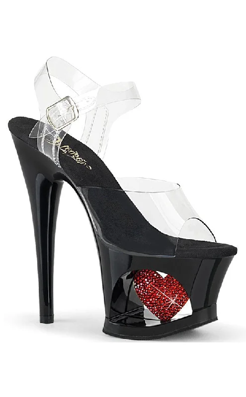 Stylish Platform Heels for Extra Height--MOON-708HRS Black & Red Heart Platform Heels