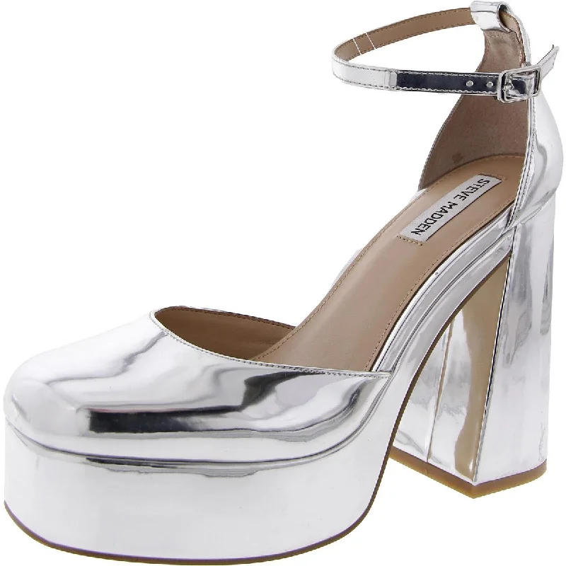 Stylish Ankle Strap Heels for Women--Later Womens Faux Leather Ankle Strap Platform Heels