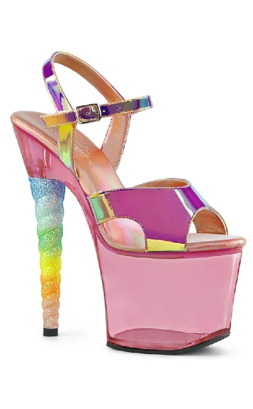 UNICORN-711T Pink & Rainbow Platform Heels---Charming Bow Pumps for a Cute and Stylish Look