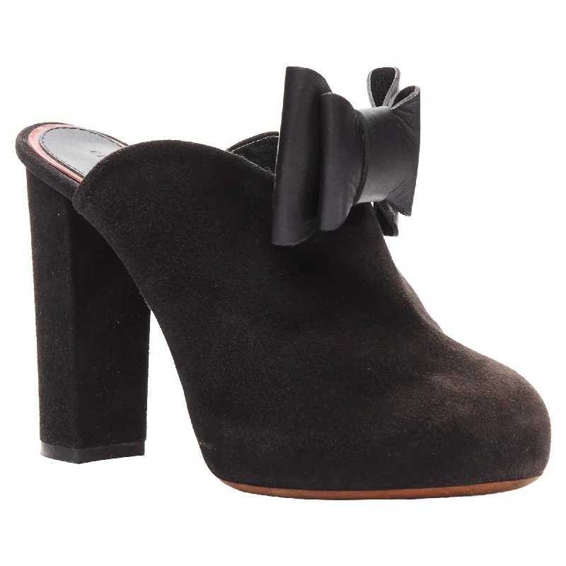 Affordable Suede Ankle Pumps for All-Day Wear--Celine Phoebe Philo suede bow high heel mules