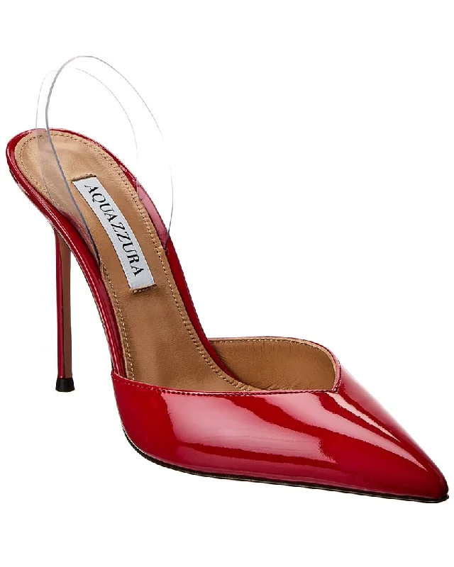 Sleek and Shiny Patent Pump Heels for a Polished Look--Aquazzura V Plexi 85 Patent & Vinyl Slingback Pump