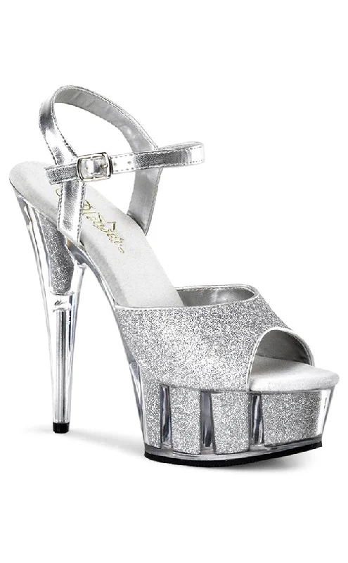 DELIGHT-609-5G Silver Glitter Platform Heels---Trendy Glitter Heels for a Glamorous Look