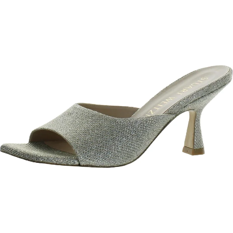 Stuart Weitzman Womens Metallic Square Toe Mules---Durable Square Toe Block Heels for Everyday Use