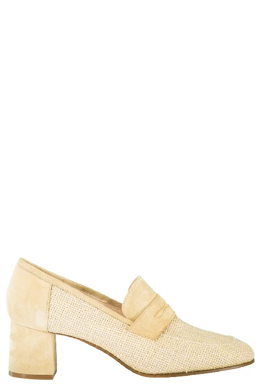 Trendy Chunky Heel Pumps for Casual Wear--Essenziale Loafer - Sand Raffia