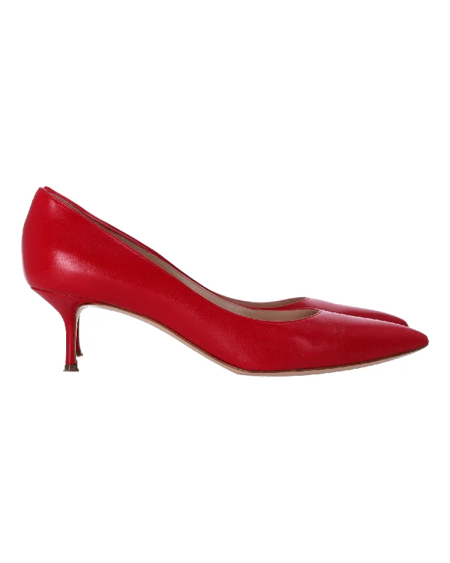 Casadei Low Heel Pumps in Red Leather---Comfortable Leather Pumps for Office and Everyday Wear