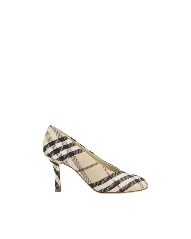 Stiletto Heel Pumps with Perfect Fit--Burberry Archivio Check Baby Pumps with Stiletto Heel and Equestrian Knight Sole-Fashionable & Classic