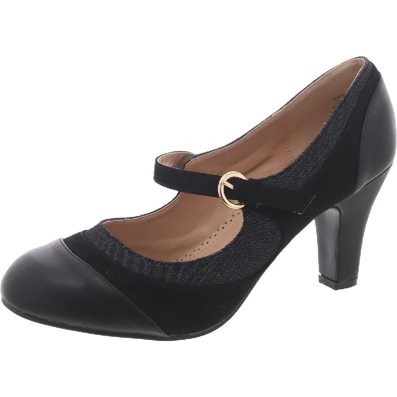 Womens Faux Leather Mary Jane Pumps---Comfortable Leather Pumps for Office and Everyday Wear