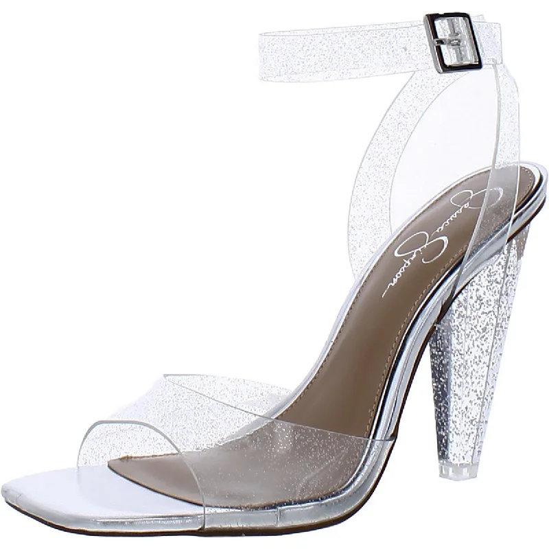 Jessica Simpson Womens Franie Glitter Ankle Strap Block Heels---Trendy Glitter Heels for a Glamorous Look