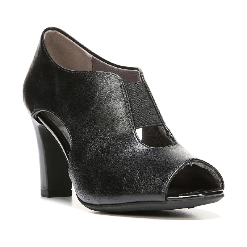 LifeStride Womens Faux Leather Round Toe Peep-Toe Heels---Comfortable Leather Pumps for Office and Everyday Wear