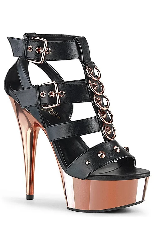 Stylish Platform Heels for Extra Height--DELIGHT-658 Black & Rose Gold Platform Heels