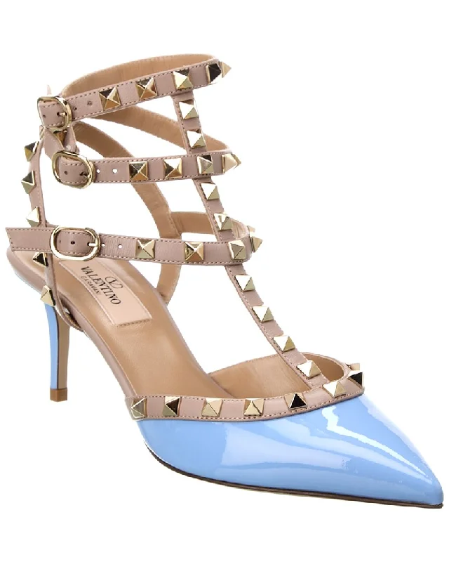 Sleek and Shiny Patent Pump Heels for a Polished Look--Valentino Rockstud Caged 65 Patent Ankle Strap Pump