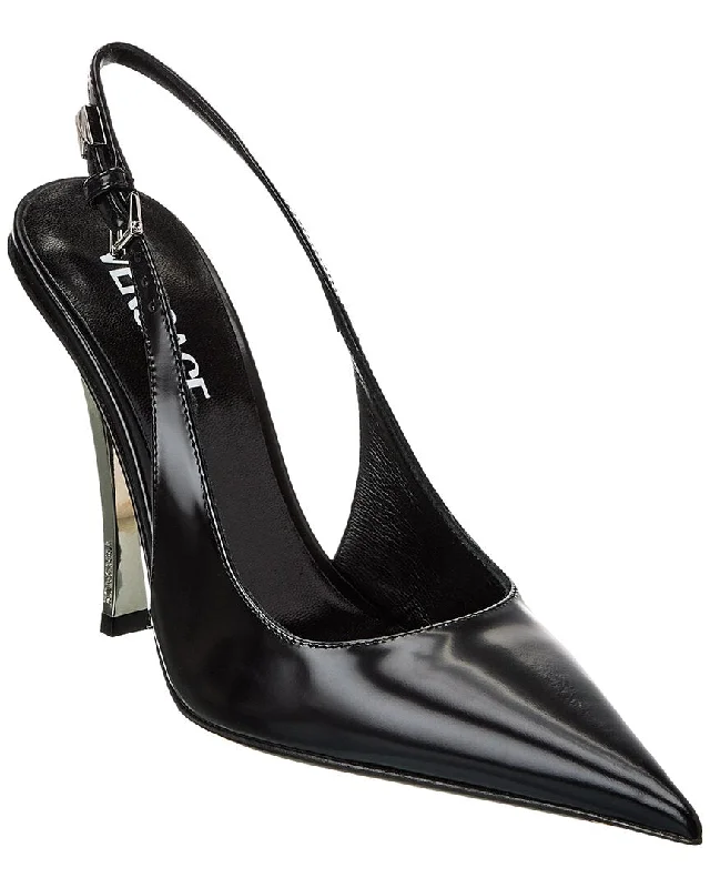 Fashionable Leather Slingback Pumps for Casual Wear--Versace Pin-Point Leather Slingback Pump