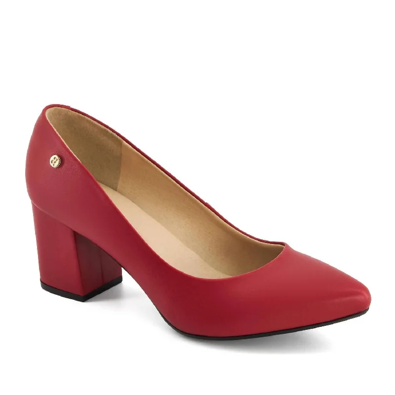 Trendy Chunky Heel Pumps for Casual Wear--Women's Block Heel Pumps In Red