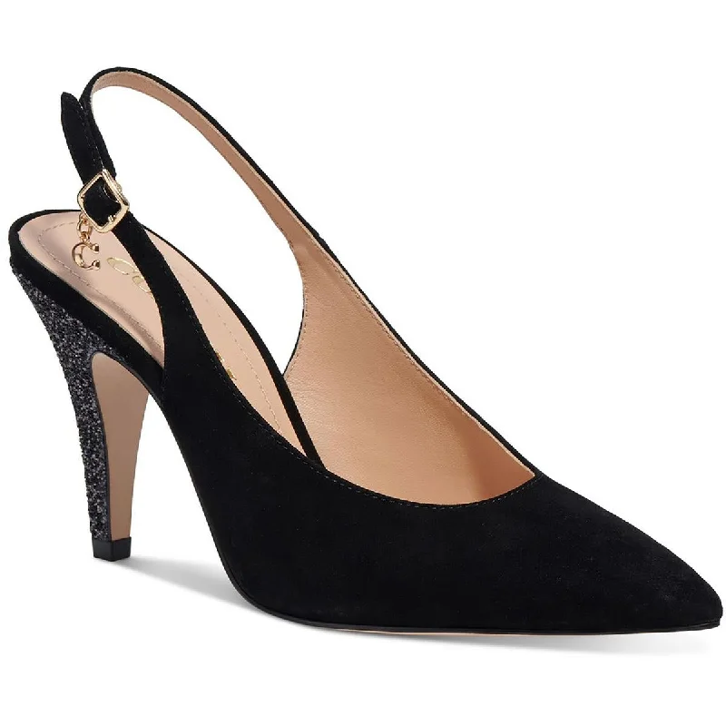 Coach Womens Sutton Glitter Suede Pointed Toe Slingback Heels---Trendy Glitter Heels for a Glamorous Look