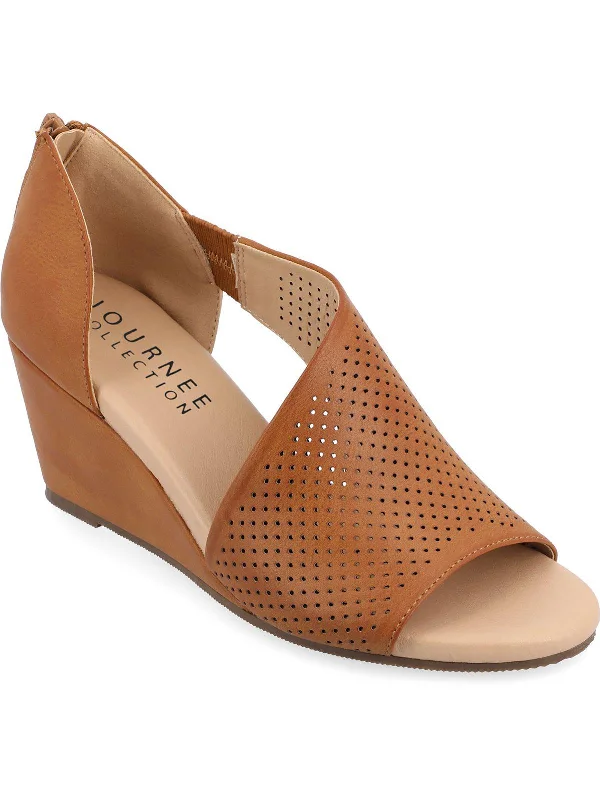 Affordable Suede Ankle Pumps for All-Day Wear--Womens Perforated Faux Suede Wedge Heels