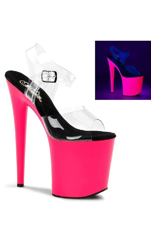 Stylish Platform Heels for Extra Height--FLAMINGO-808UV Clear & Neon Pink Platform Heels