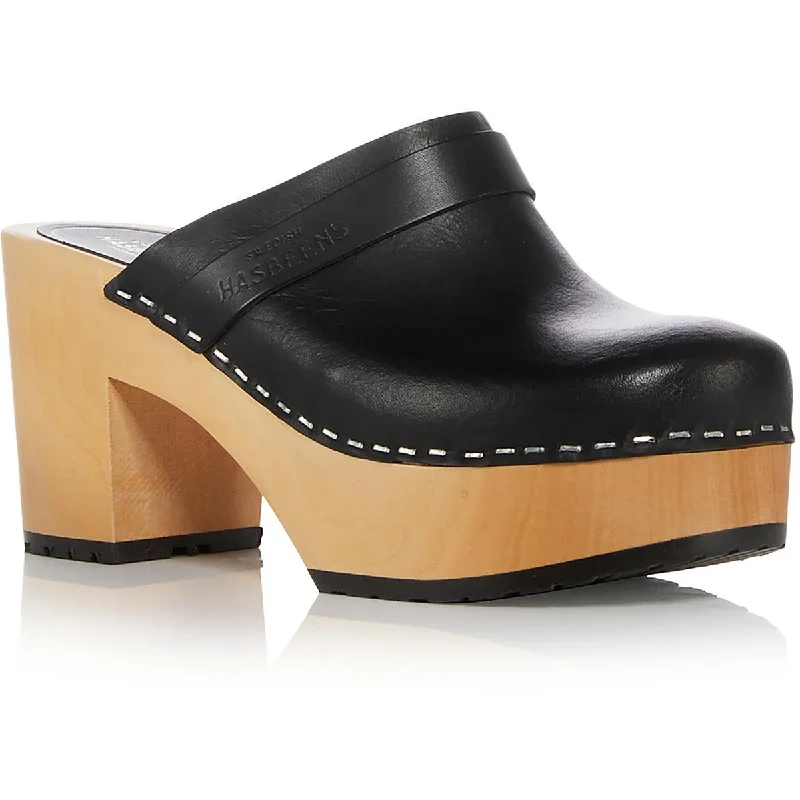 Trendy Chunky Heel Pumps for Casual Wear--Swedish Hasbeens Womens Louise Leather Block Heel Clogs