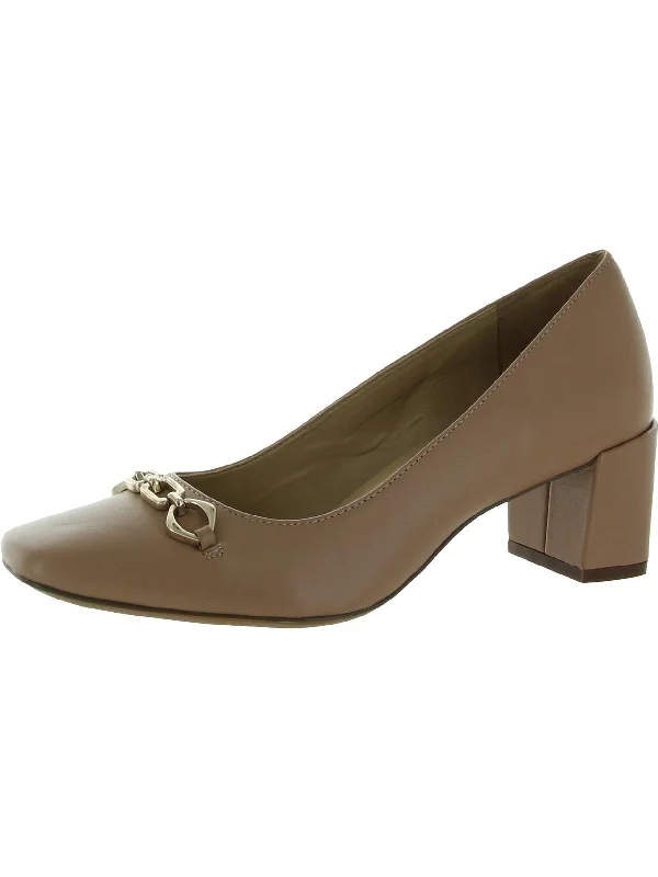 Kyla Womens Leather Square Toe Pumps---Durable Square Toe Block Heels for Everyday Use