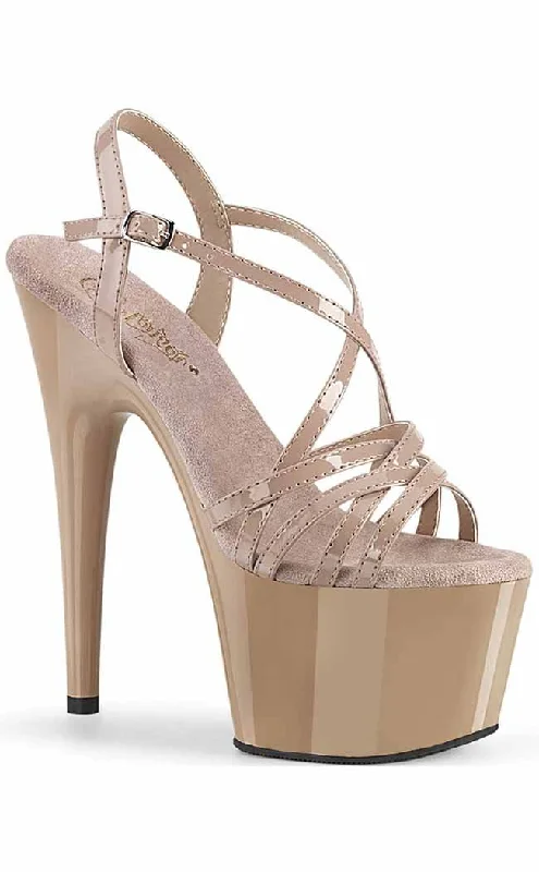 Sleek and Shiny Patent Pump Heels for a Polished Look--ADORE-713 Nude Patent Platform Heels