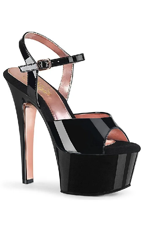 Stiletto Heel Pumps with Perfect Fit--ASPIRE-609TT Black & Rose Gold Chrome Heels-Fashionable & Classic