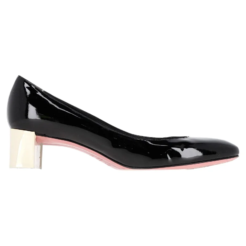 Sleek and Shiny Patent Pump Heels for a Polished Look--Fendi Low Block Heel Pumps in Black Patent Leather