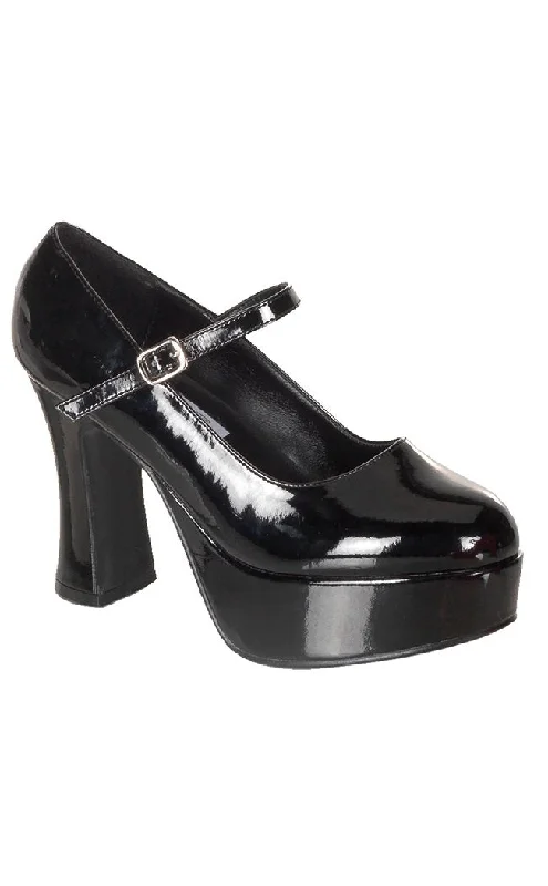 Stiletto Heel Pumps with Perfect Fit--MARYJANE-50 Blk Pat Heels-Fashionable & Classic