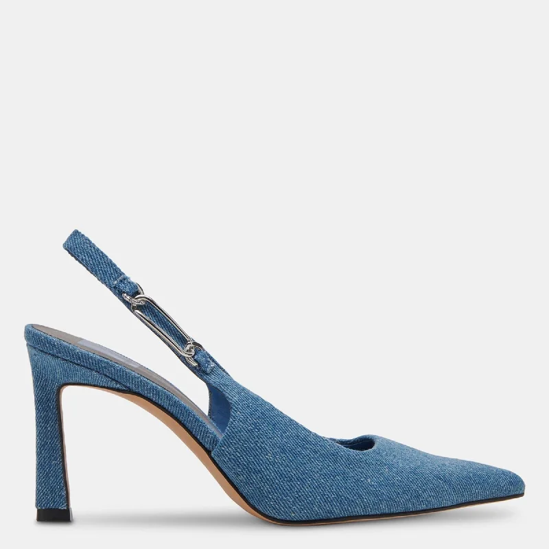 Krista Heels Blue Denim---Chic Denim Fabric Heels for a Unique Look