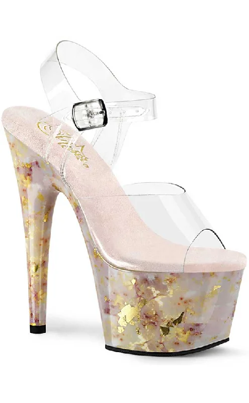 Stiletto Heel Pumps with Perfect Fit--ADORE-708MB Clear & Gold Marble Heels-Fashionable & Classic