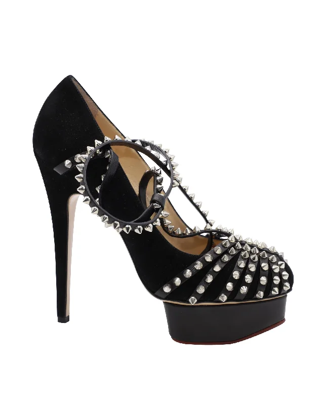 Charlotte Olympia Angry Portia Heels in Black Leather---Comfortable Leather Pumps for Office and Everyday Wear