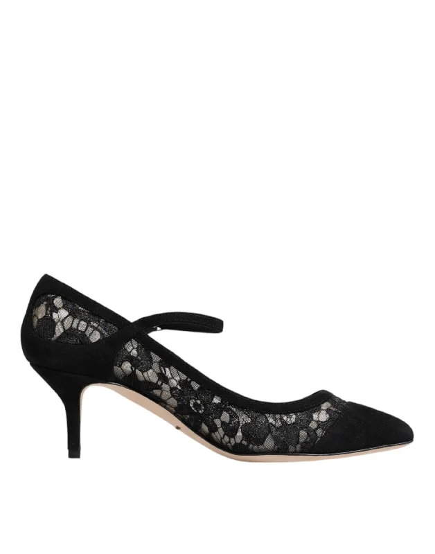 Stylish Lace Pumps for a Chic Look--Dolce & Gabbana Black Mary Jane Taormina Lace Pumps Shoes