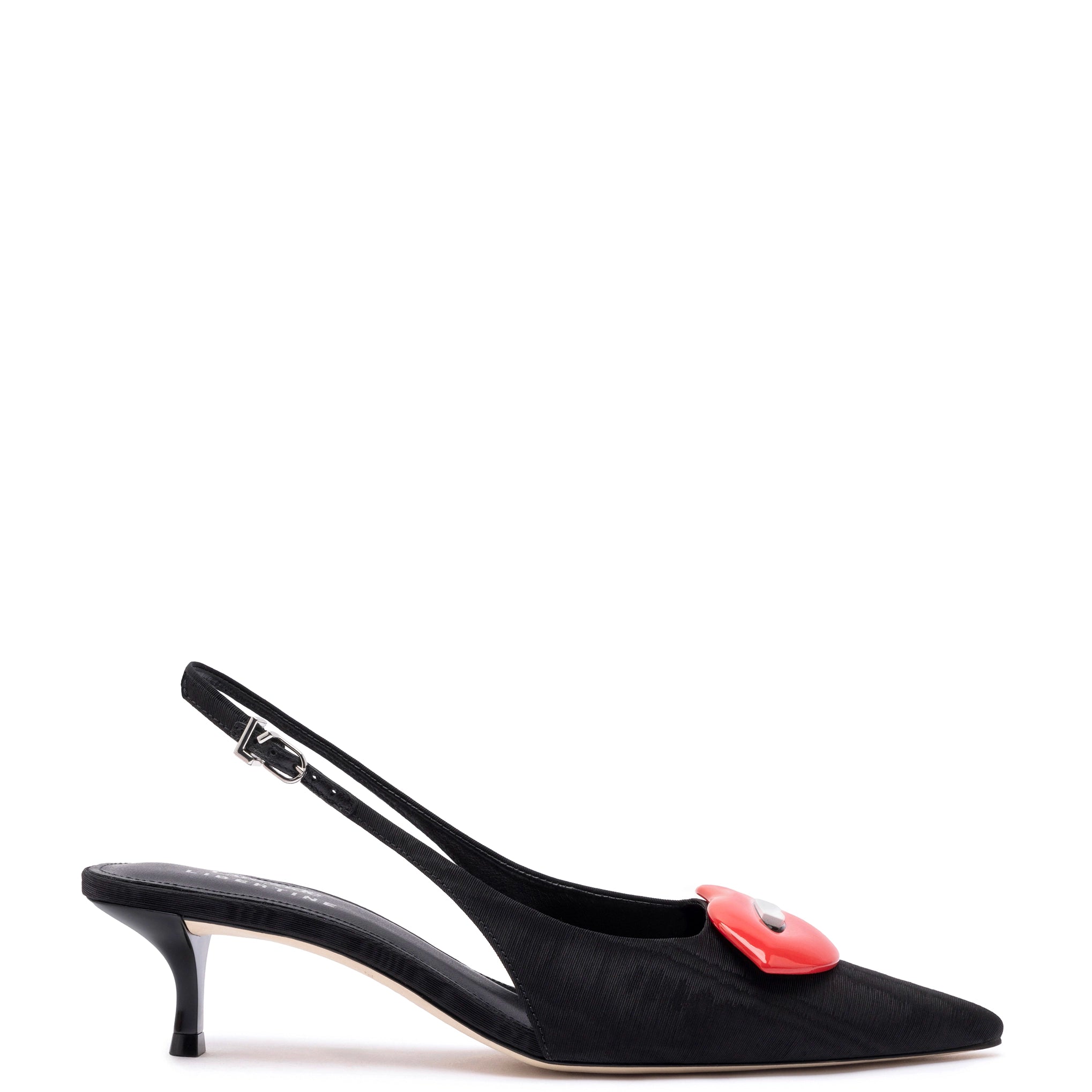 Versatile Heeled Sandals for Any Occasion---Larroudé x Libertine Lips Pump Lo In Black Fabric